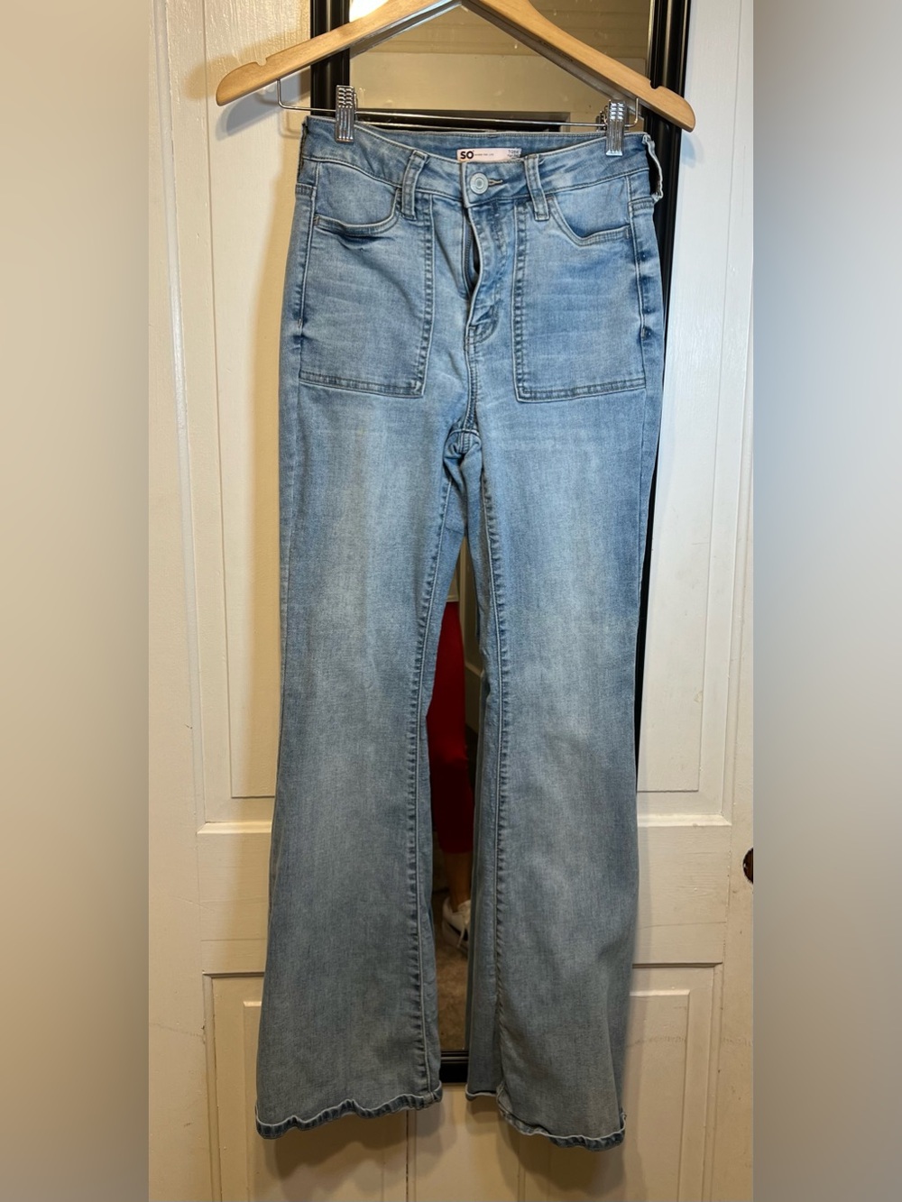 SO Light Blue Flare Jeans with Front Patch Pockets